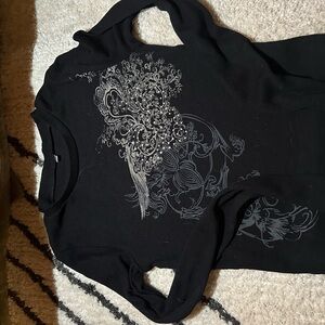 Black Graphic Long Sleeve Top